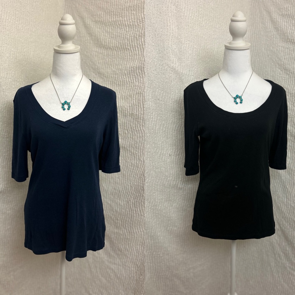 Cynthia Rowley T-Shirt Bundle Size XL Black & Blue Basic Short Sleeve Tees